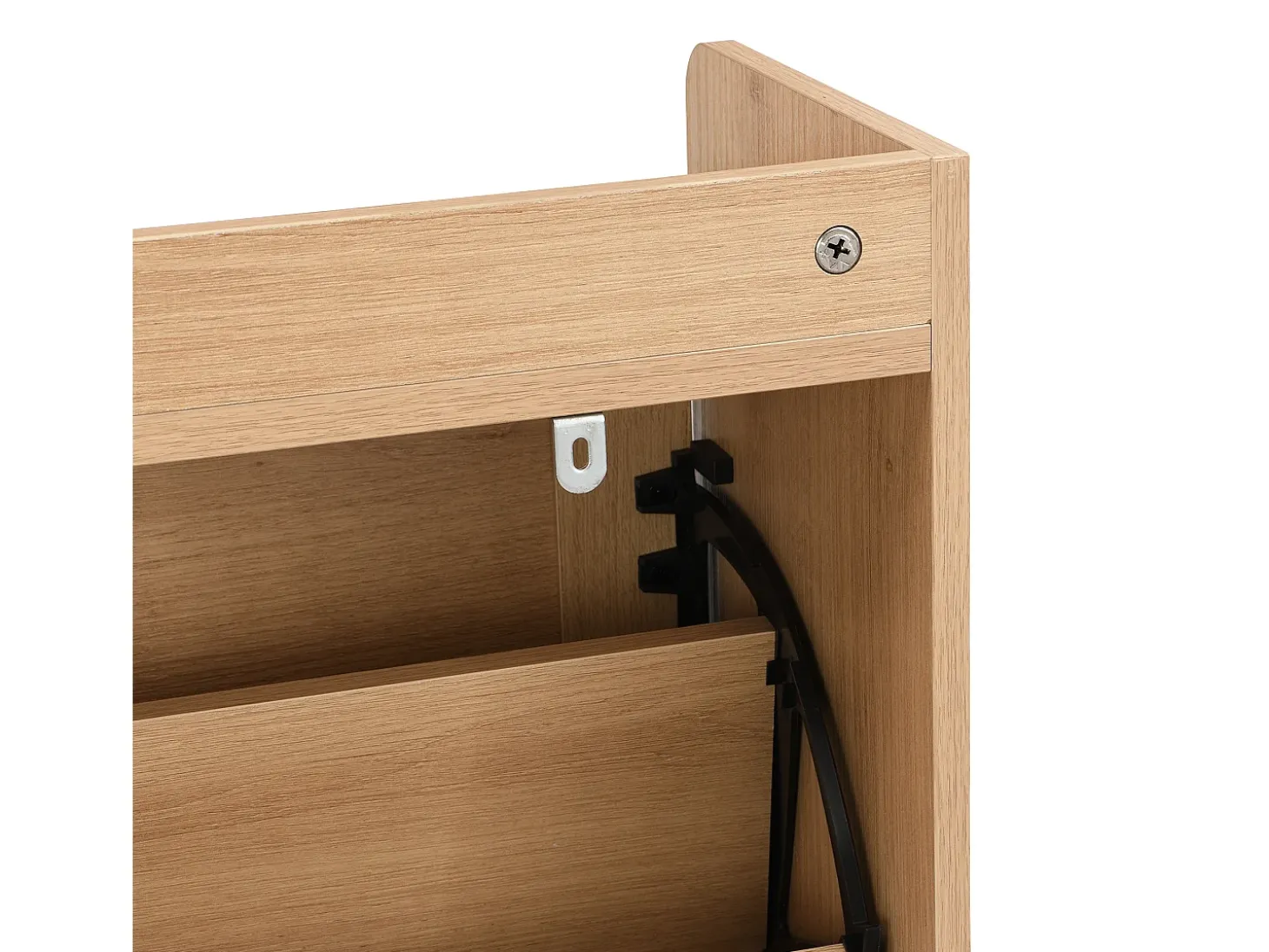 Sapateira com 4 portas em rattan - Base em metal - Cor carvalho claro