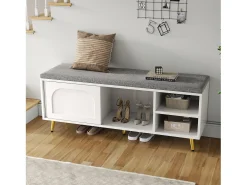 Sapateira com assento acolchoado - 121 x 35 x 49 cm - Banco para sapatos com espaço de armazenamento - aglomerado - branco