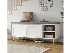 Sapateira com assento acolchoado - 121 x 35 x 49 cm - Banco para sapatos com espaço de armazenamento - aglomerado - branco