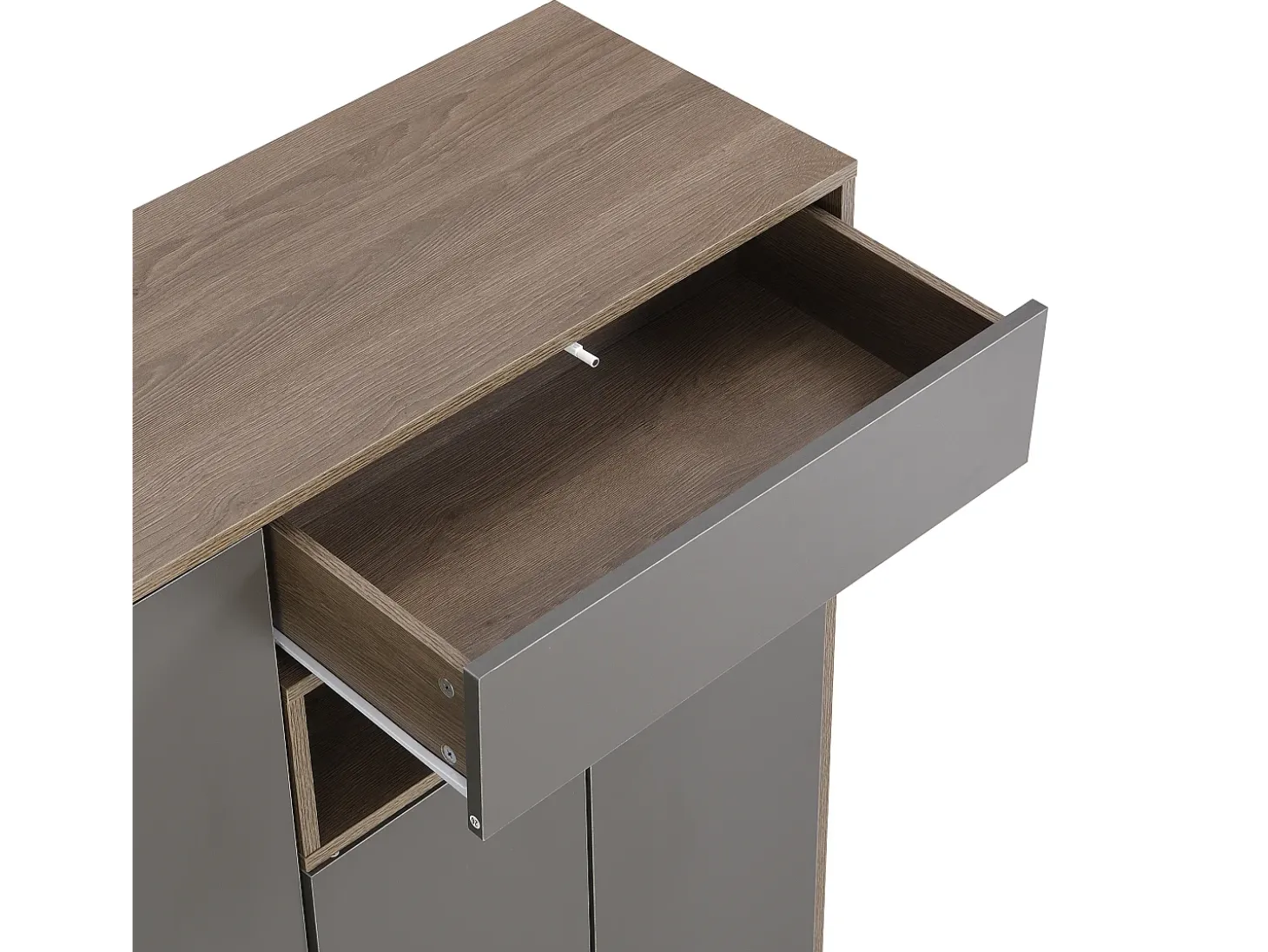 Sapateira com bancada, 3 portas e 1 gaveta - 140 x 35 x 110 cm - Aglomerado - Cinza