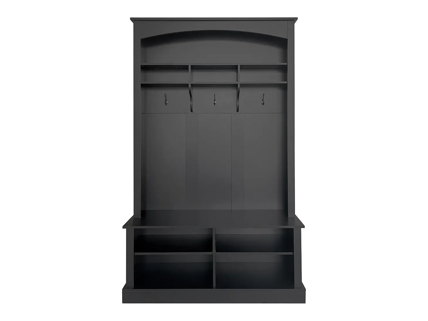 Sapateira com banco, 2 prateleiras para sapatos e cabide - 120 x 40 x 190 cm - Aglomerado - Preto