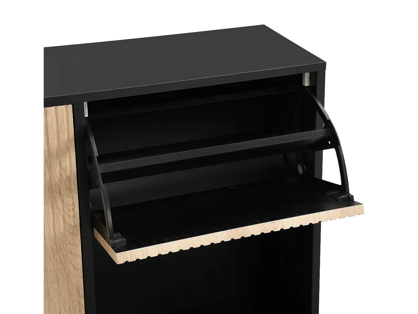 Sapateira com banco rebatível - 3 portas basculantes - Preto e Natural