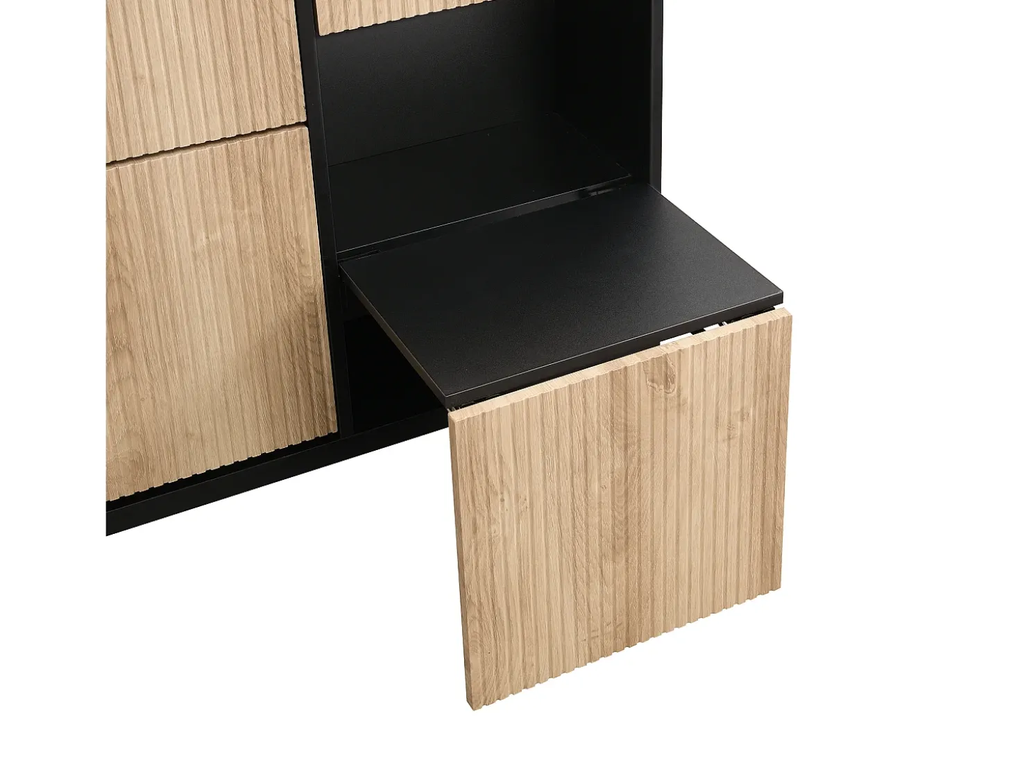 Sapateira com banco rebatível - 3 portas basculantes - Preto e Natural