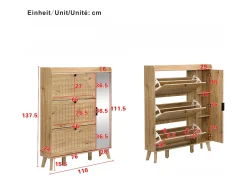Sapateira com espelho e 4 portas - Madeira MDF - Cor da madeira