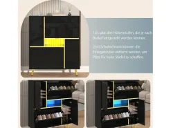 Sapateira com frente brilhante - 80 x 25 x 96 cm - LEDs - Aglomerado - Preto