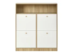 Sapateira de 4 portas - 90 x 24 x 104,5 cm - com prateleiras abertas - para hall de entrada/corredor - MDF - natural + branco