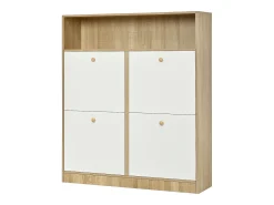 Sapateira de 4 portas - 90 x 24 x 104,5 cm - com prateleiras abertas - para hall de entrada/corredor - MDF - natural + branco