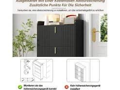 Sapateira de 3 portas - 80 x 23,5 x 123,5 cm - com 6 compartimentos + dispositivo anti-tombamento - MDF - preta