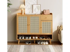 Sapateira de vime - 120 x 35 x 106 cm - com 3 portas + 1 gaveta + 5 prateleiras - aglomerado - natural