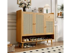 Sapateira de vime - 120 x 35 x 106 cm - com 3 portas + 1 gaveta + 5 prateleiras - aglomerado - natural