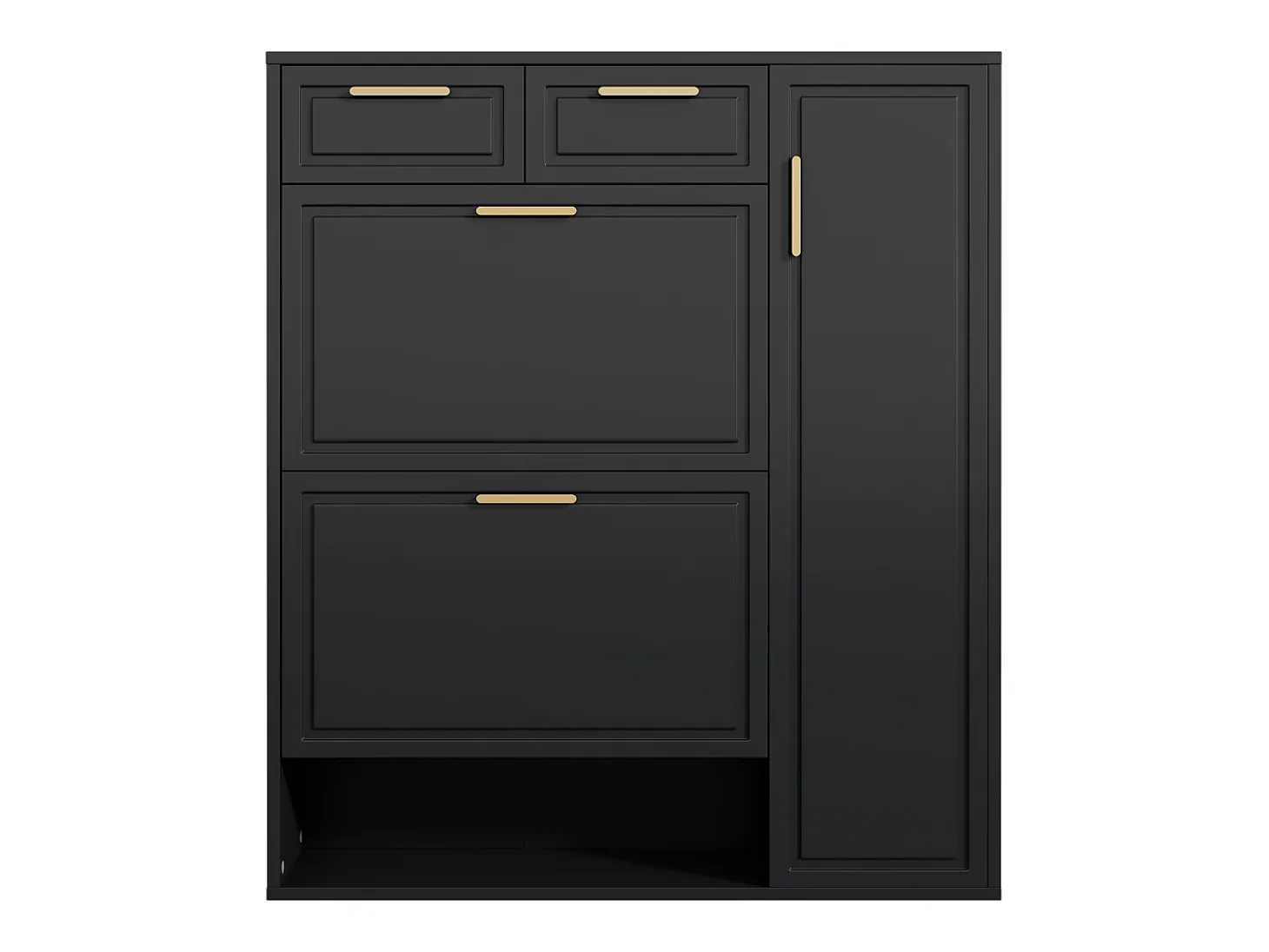 Sapateira dobrável - 95 x 24 x 107,5 cm - com prateleiras reguláveis + 2 gavetas + 1 porta - aglomerado + MDF + metal - preto