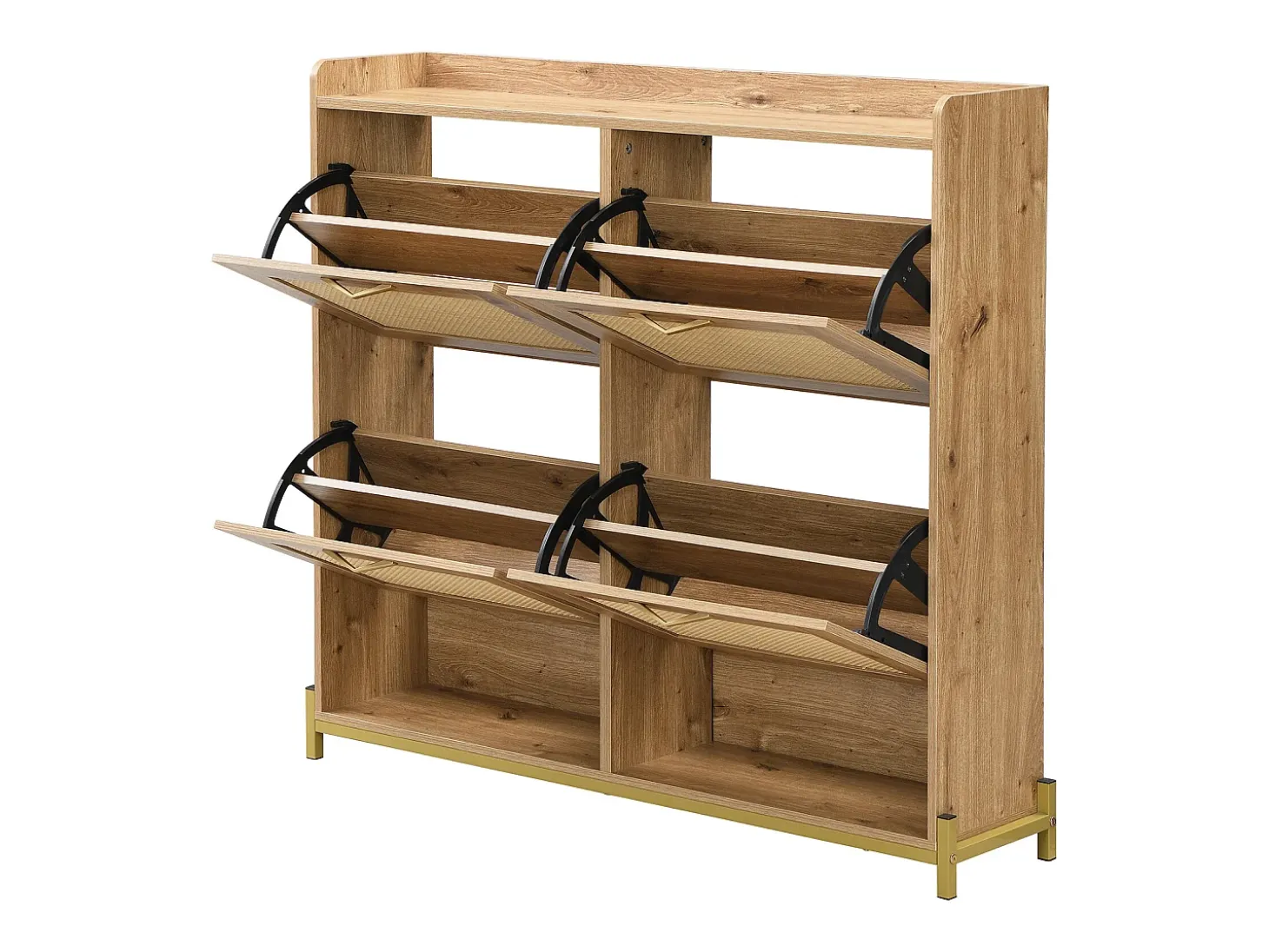 Sapateira em madeira com quatro gavetas suspensas, portas em verga, dimensões: 108,5 x 24 x 100 cm