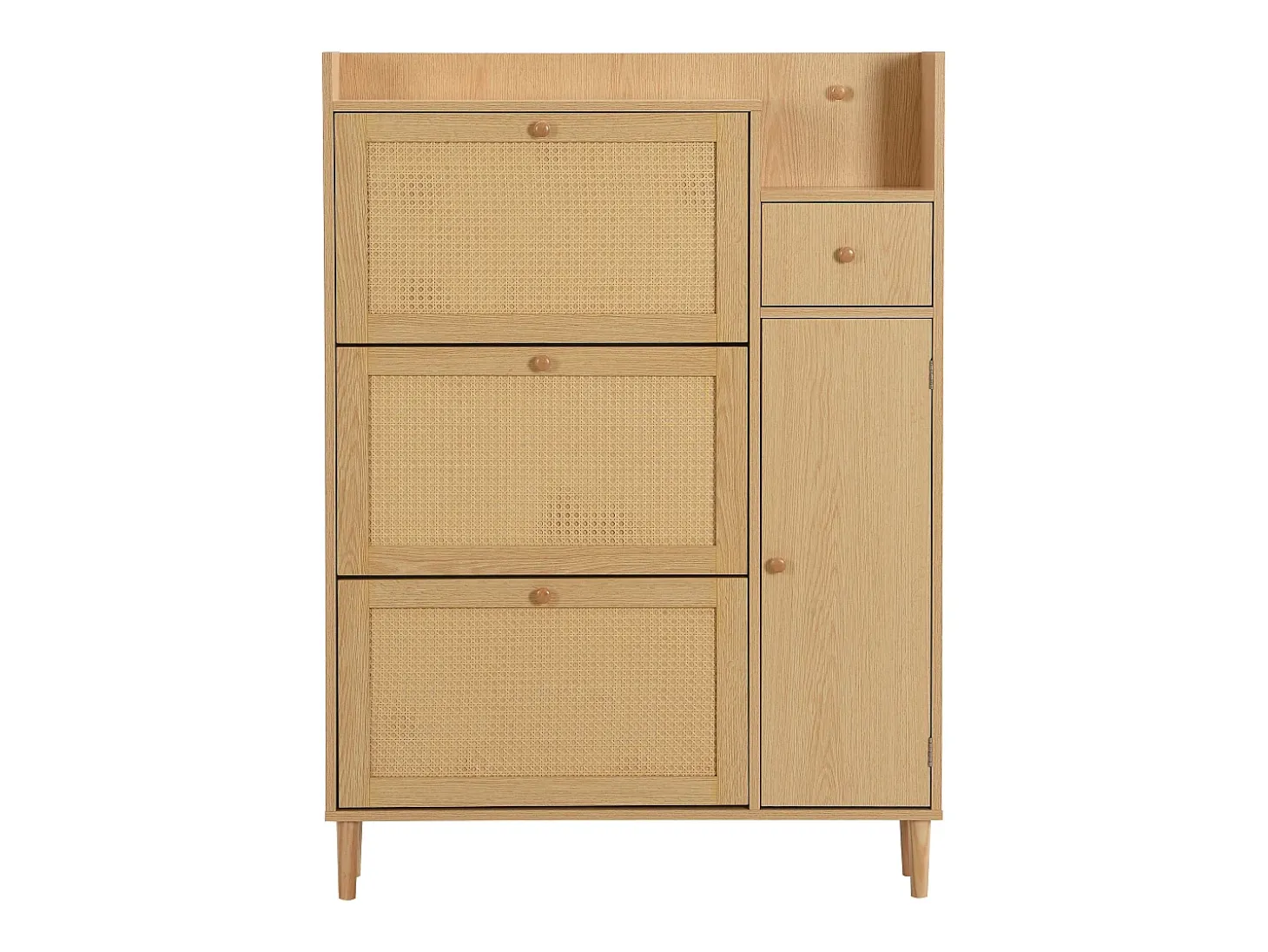 Sapateira em madeira e rattan com 3 portas e 1 gaveta, 90 x 17 x 125 cm Natural