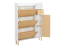 Sapateira em madeira e rattan, 3 portas e 1 gaveta, 90 x 17 x 125 cm, cor natural + branco