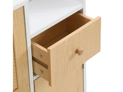 Sapateira em madeira e rattan - 3 portas de aba e 1 gaveta - prateleira ajustável - Natural & Branco