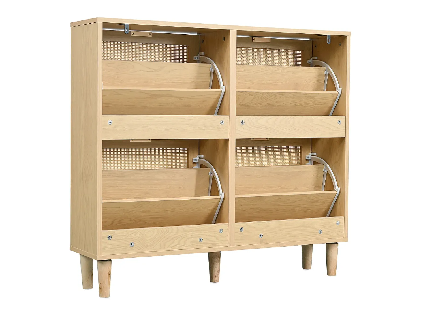 Sapateira em verga com 4 gavetas dobráveis, cor natural claro 100x25x90,3cm