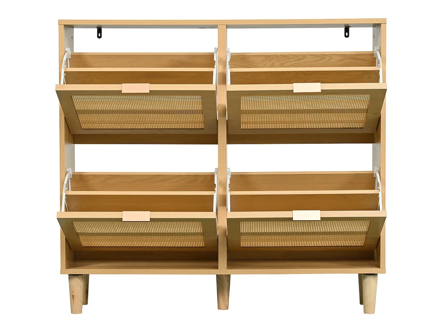 Sapateira em verga com 4 gavetas dobráveis, cor natural claro 100x25x90,3cm