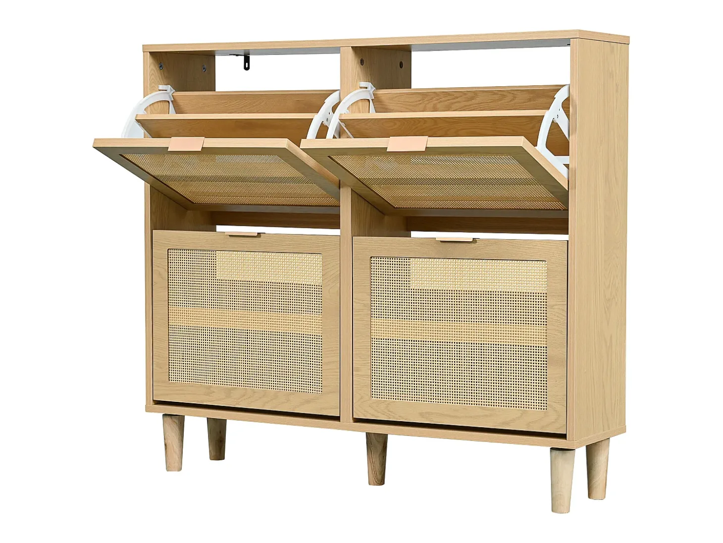 Sapateira em verga com 4 gavetas dobráveis, cor natural claro 100x25x90,3cm