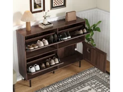 Sapateira estreita de 3 folhas - 120 x 28 x 92 cm - com arrumação - aglomerado - castanho
