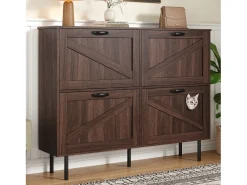 Sapateira estreita de 3 folhas - 120 x 28 x 92 cm - com arrumação - aglomerado - castanho