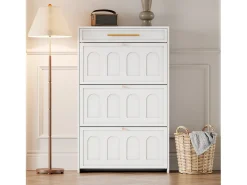 Sapateira moderna - 70 x 25 x 123,5 cm - com 6 compartimentos + 1 gaveta - para hall de entrada e sala de estar - MDF - branca