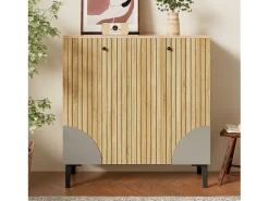 Sapateira moderna - 90 x 32 x 94 cm - com aparência de madeira e 3 portas - em aglomerado - cor natural