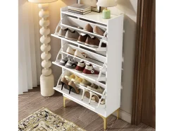Sapateira moderna - 63 x 24 x 120 cm - com 3 portas + pés de metal - MDF - branca