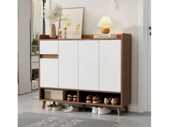Sapateira moderna - 120 x 35 x 99 cm - com 4 portas + 1 gaveta + prateleira ajustável - aglomerado - natural + branco