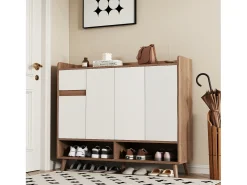 Sapateira moderna - 120 x 35 x 99 cm - com 4 portas + 1 gaveta + prateleira ajustável - aglomerado - natural + branco