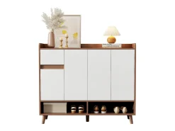Sapateira moderna - 120 x 35 x 99 cm - com 4 portas + 1 gaveta + prateleira ajustável - aglomerado - natural + branco