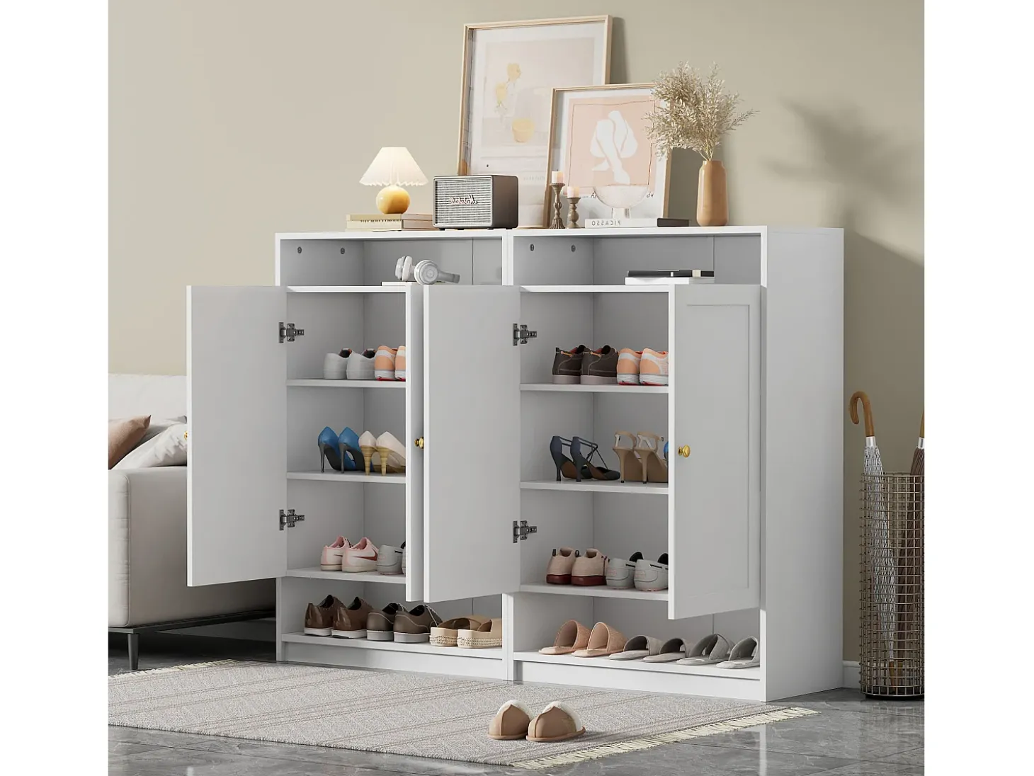 Sapateira moderna - 73 x 34 x 109 - com prateleiras ajustáveis + 2 portas - aglomerado - branco