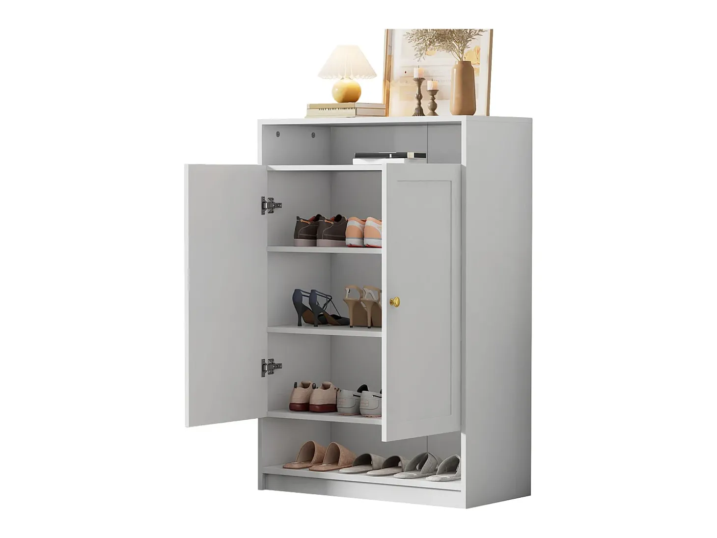 Sapateira moderna - 73 x 34 x 109 - com prateleiras ajustáveis + 2 portas - aglomerado - branco