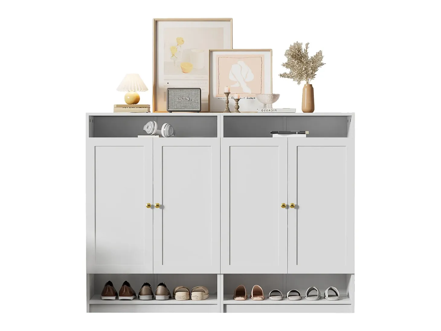 Sapateira moderna - 73 x 34 x 109 - com prateleiras ajustáveis + 2 portas - aglomerado - branco
