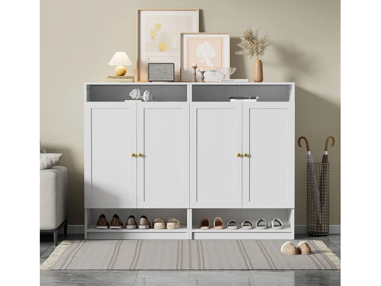Sapateira moderna - 73 x 34 x 109 - com prateleiras ajustáveis + 2 portas - aglomerado - branco