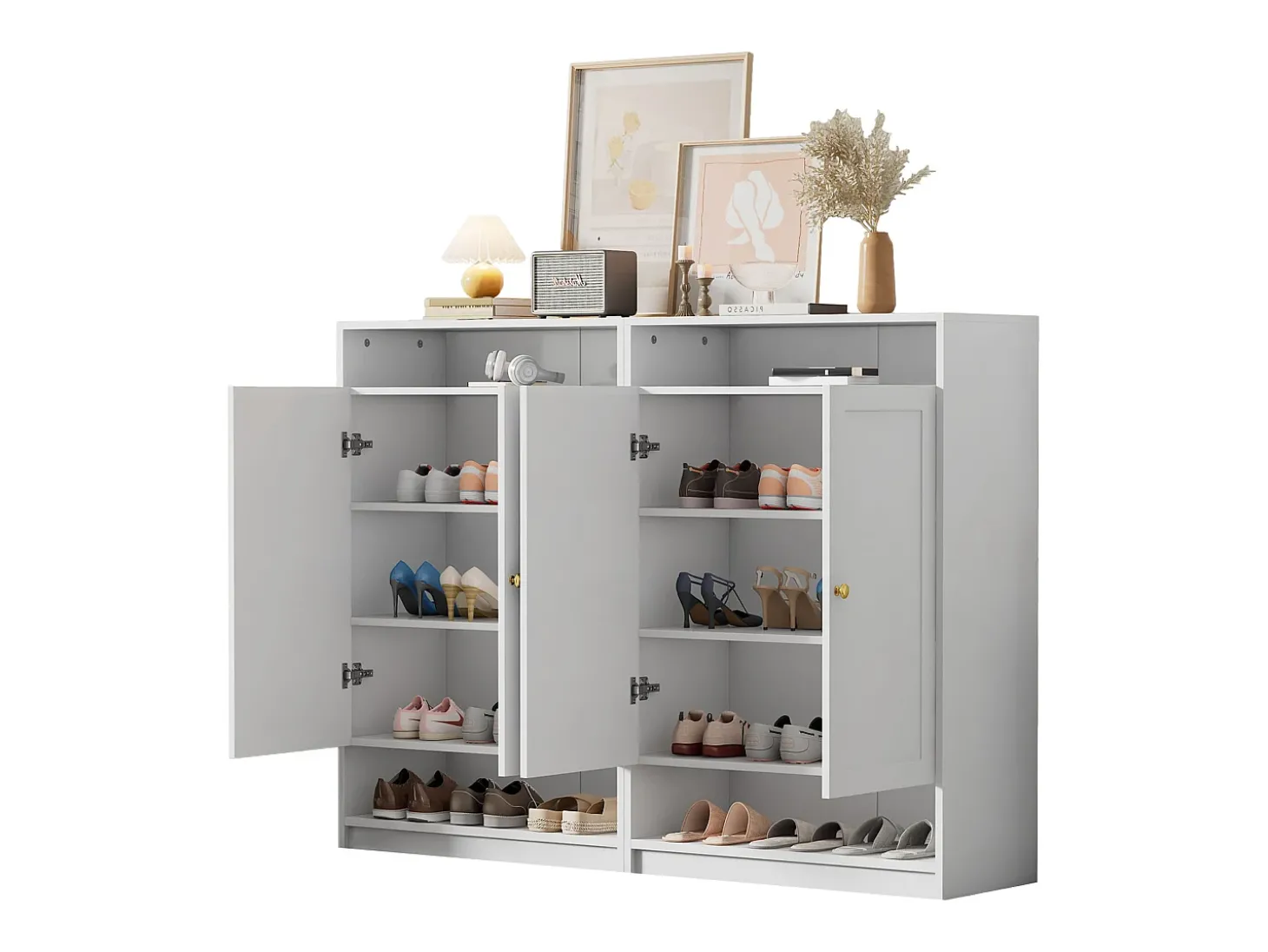 Sapateira moderna - 73 x 34 x 109 - com prateleiras ajustáveis + 2 portas - aglomerado - branco