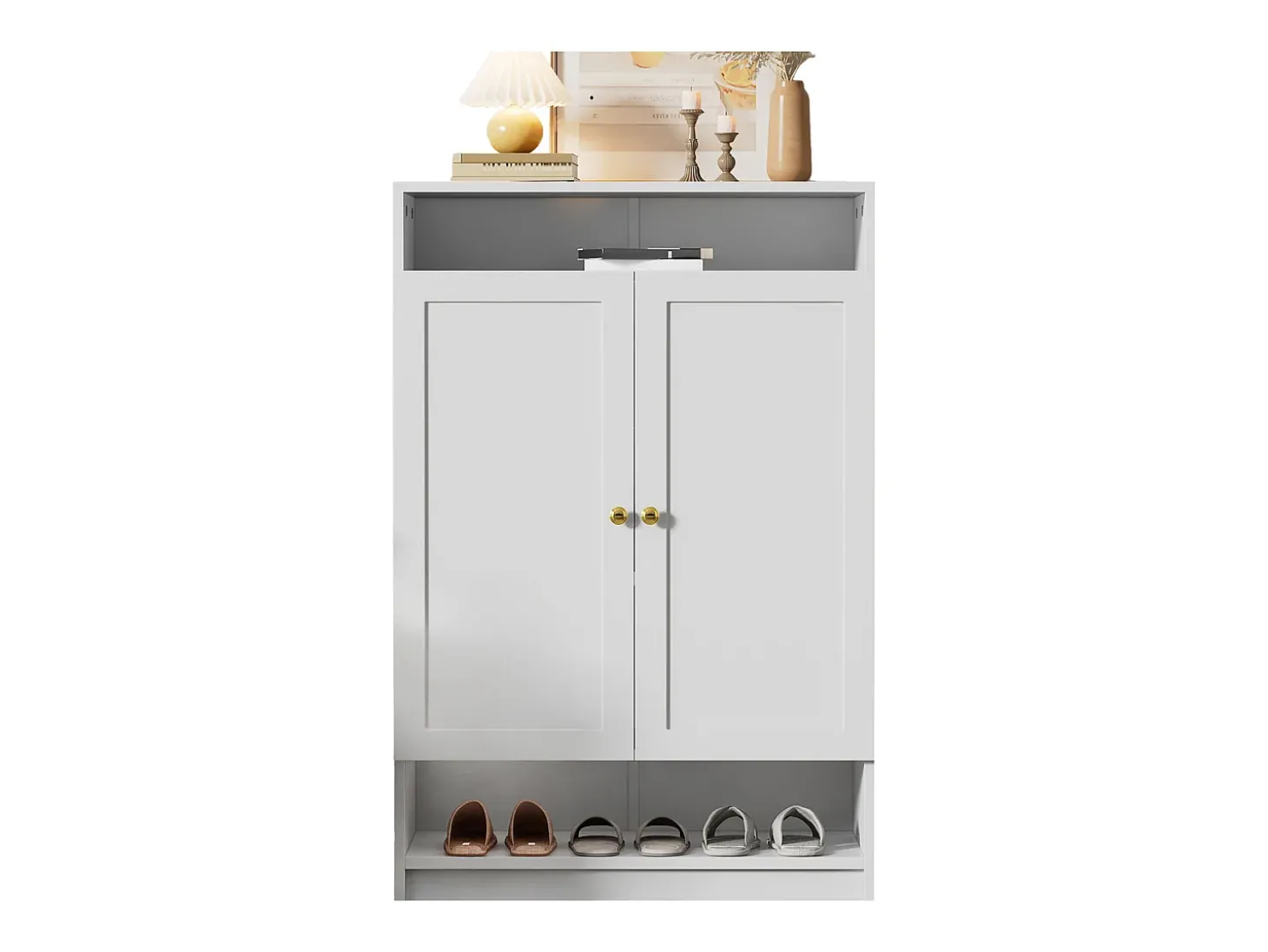 Sapateira moderna - 73 x 34 x 109 - com prateleiras ajustáveis + 2 portas - aglomerado - branco