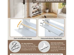 Sapateira moderna - 70 x 25 x 120 cm - com 6 compartimentos - para hall de entrada e sala de estar - MDF - branca