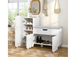 Sapateira moderna - 90 x 35 x 74,5 cm - com 3 portas + 1 gaveta + almofada de assento - MDF - branco