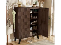Sapateira moderna com 5 compartimentos em madeira escura - 80 x 35,5 x 110 cm - aglomerado - cor natural escura