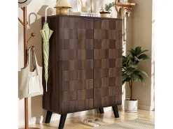 Sapateira moderna com 5 compartimentos em madeira escura - 80 x 35,5 x 110 cm - aglomerado - cor natural escura
