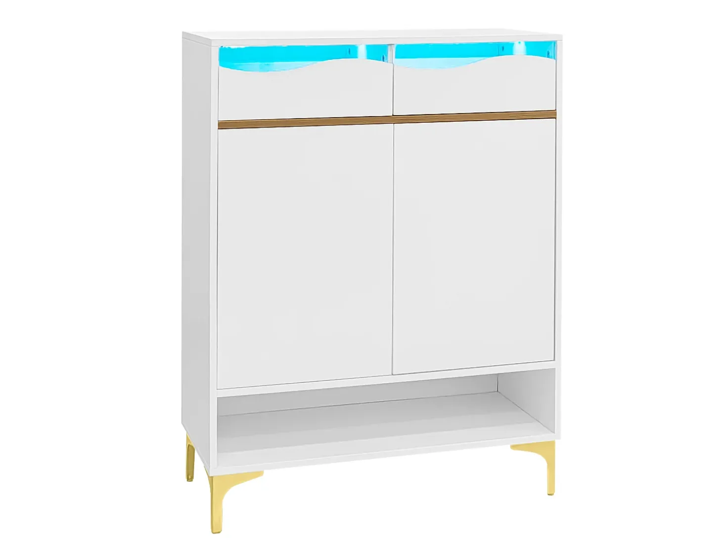 Sapateira moderna com 2 gavetas e 2 portas 80×35×105 cm Amplo espaço de arrumação com luzes LED Branco