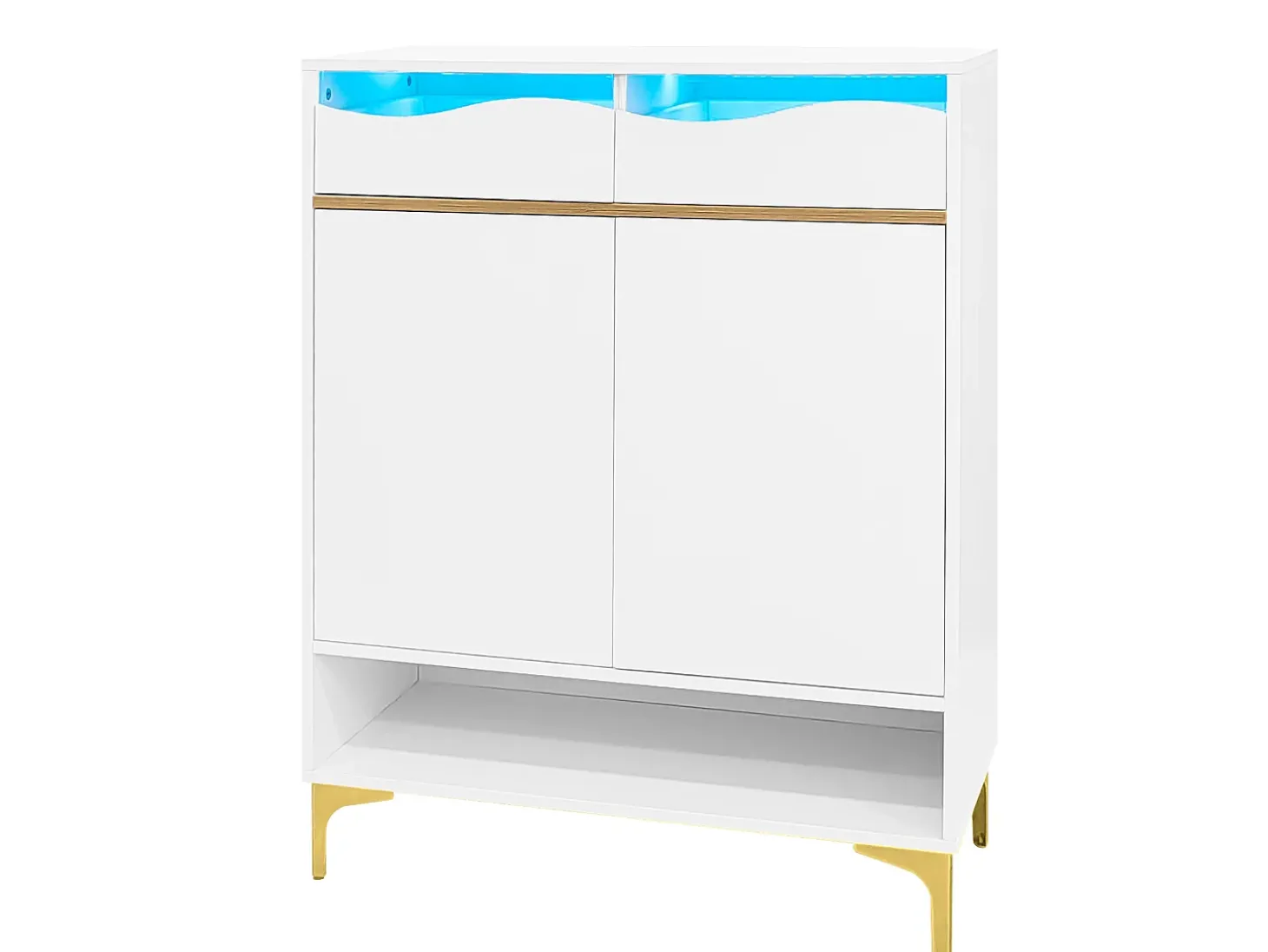 Sapateira moderna com 2 gavetas e 2 portas 80×35×105 cm Amplo espaço de arrumação com luzes LED Branco