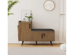 Sapateira moderna com 3 portas e almofada - pernas e puxadores de metal - cor natural - 100 x 34 x 69 cm