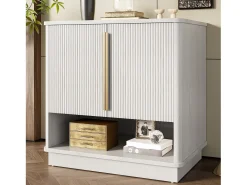 Sapateira moderna com 2 portas e compartimento aberto - 60 x 40 x 61 cm - puxadores dourados - MDF - branca