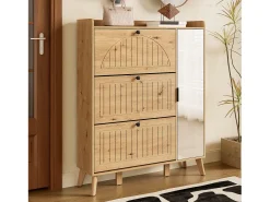 Sapateira moderna com espelho e portas de abrir + prateleira - 110 x 24 x 137,5 cm - MDF - cor natural
