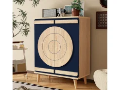 Sapateira moderna com portas redondas e geométricas - 76 x 37 x 98,5 cm - aglomerado - cor natural