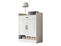 Sapateira moderna com prateleiras ajustáveis + 1 gaveta + 2 portas - 75 x 36 x 95,5 cm - aglomerado - branco