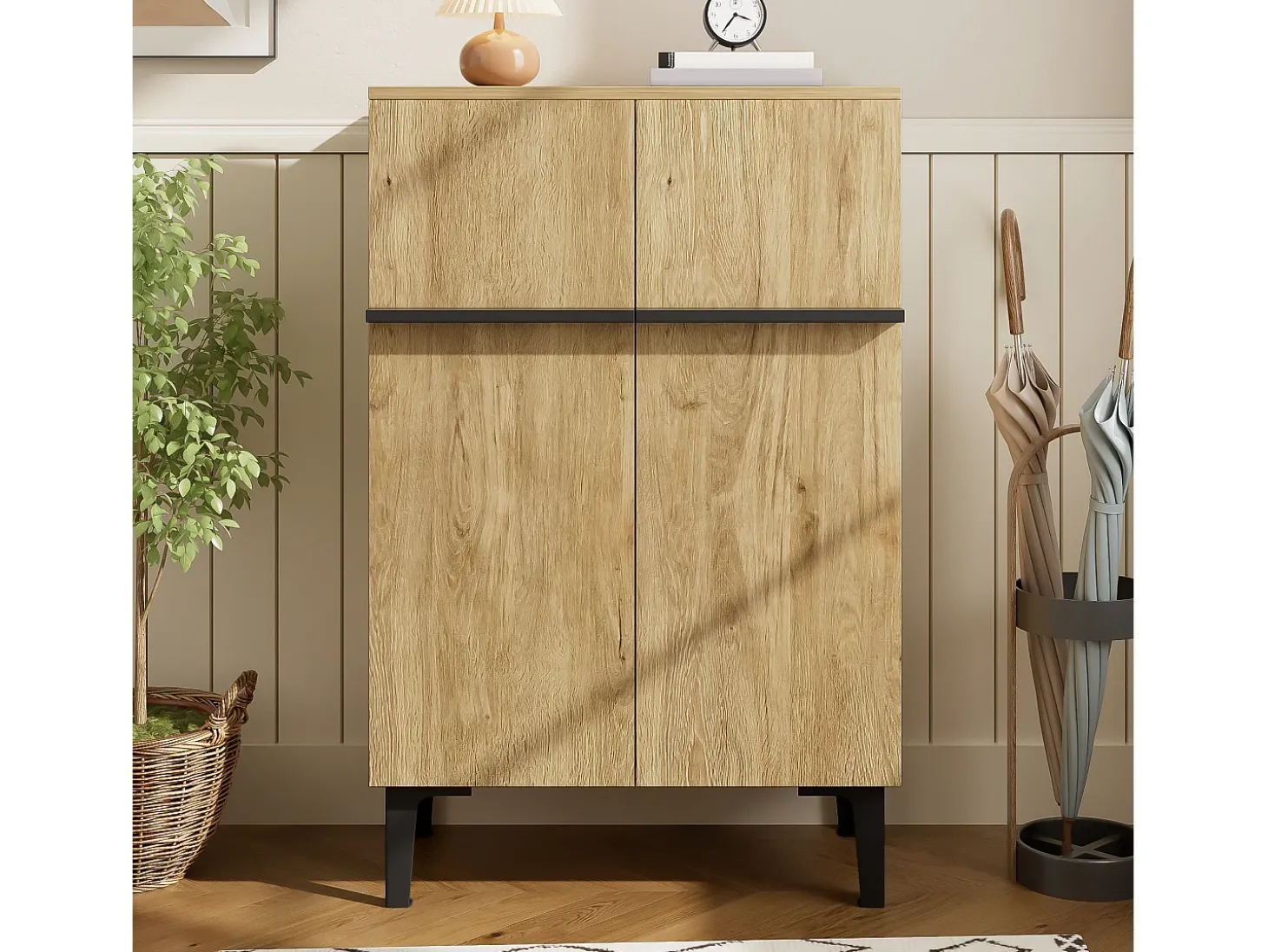 Sapateira na cor madeira com 2 portas - prateleiras ajustáveis 60 × 34,5 x 95 cm