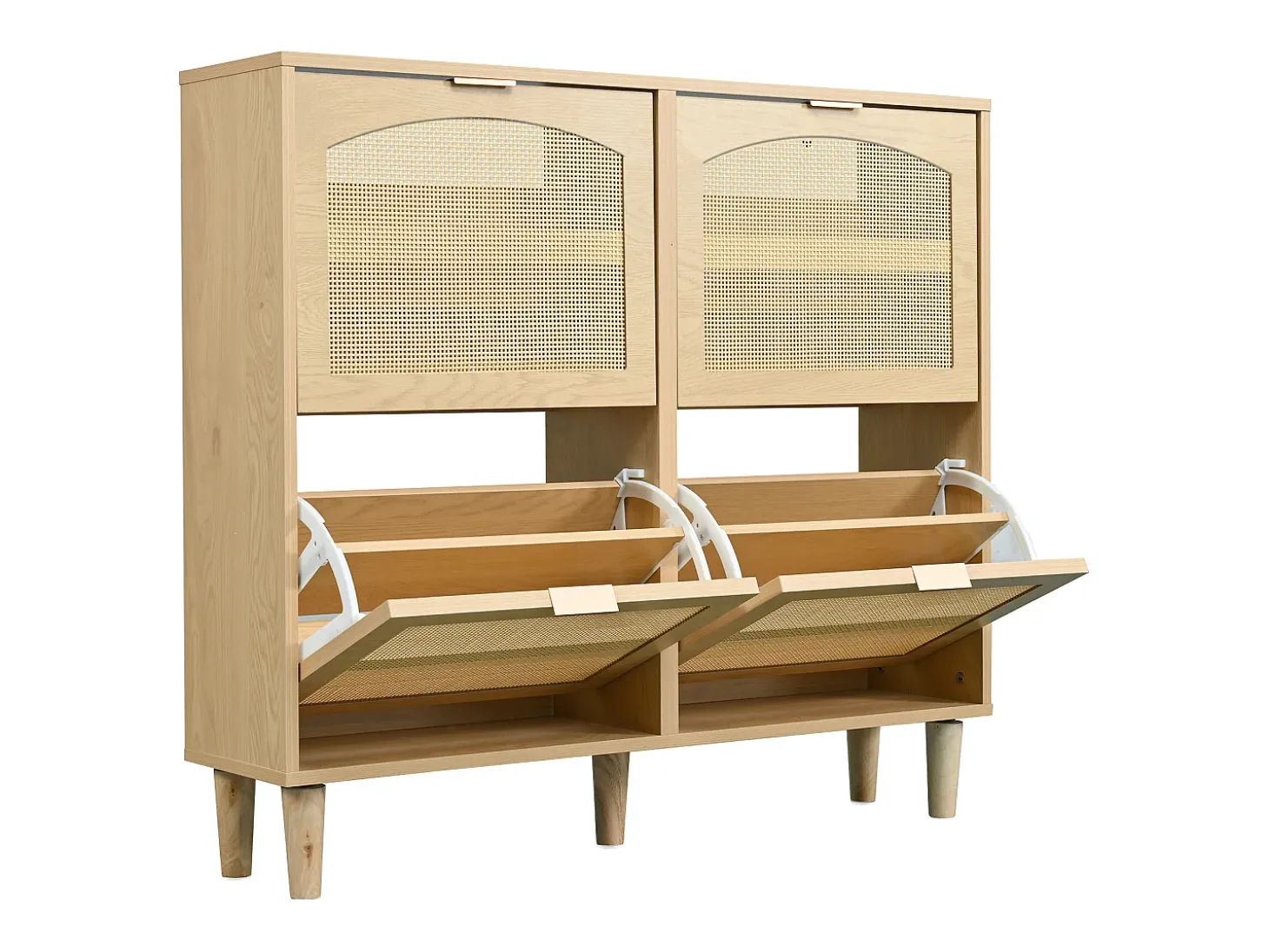 Sapateira natural clara com 4 portas, puxadores em metal 100x25x90,3cm