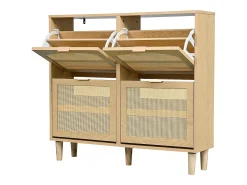 Sapateira natural clara com 4 portas, puxadores em metal 100x25x90,3cm